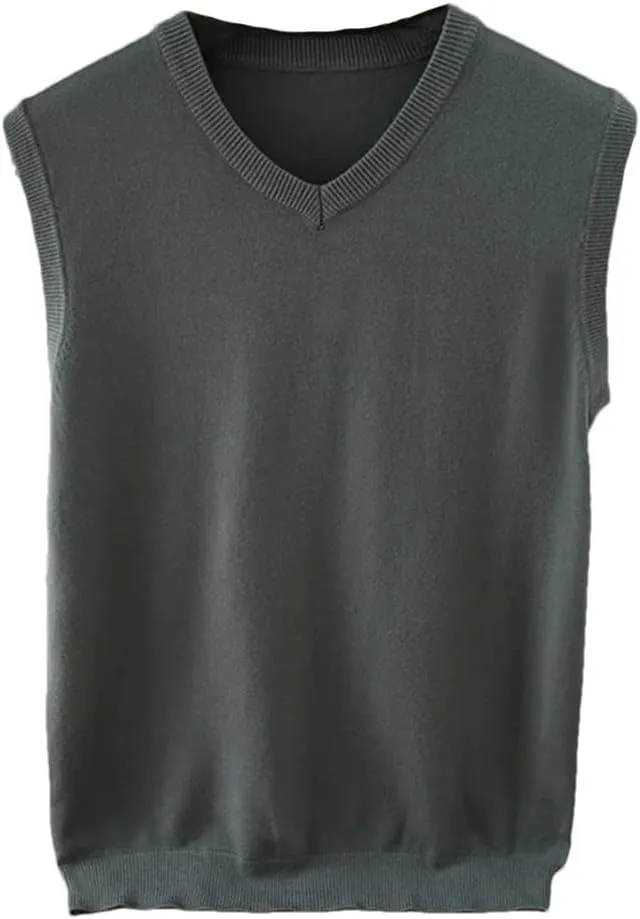 Men's V Neck Knit Sweater Vest Wool Down Blend Relaxed Fit Sleeveless Pullovers