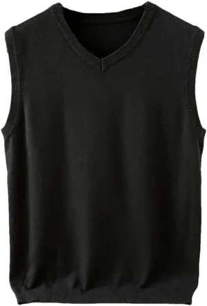 Men's V Neck Knit Sweater Vest Wool Down Blend Relaxed Fit Sleeveless Pullovers
