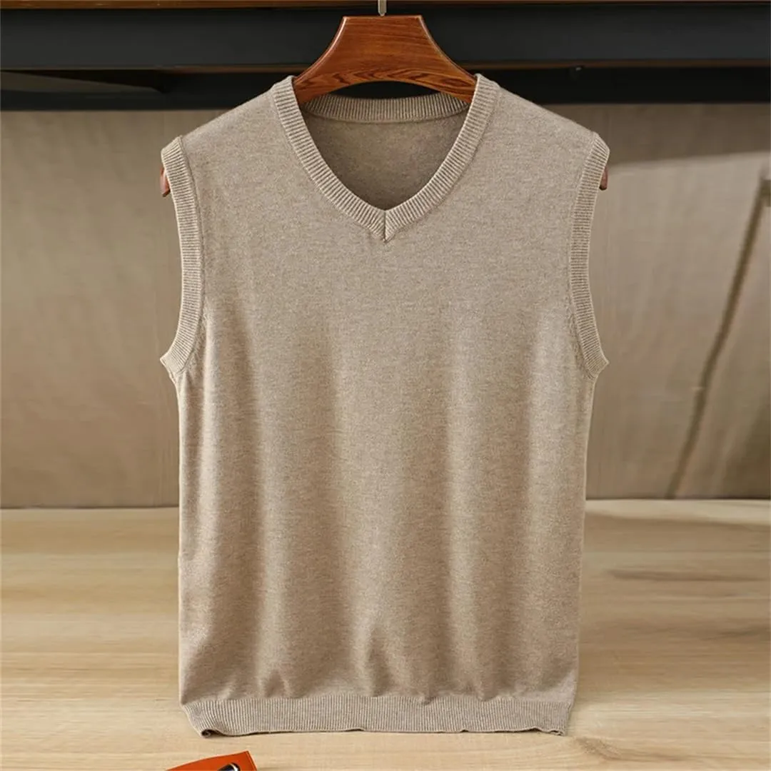 Men's V Neck Knit Sweater Vest Wool Down Blend Relaxed Fit Sleeveless Pullovers