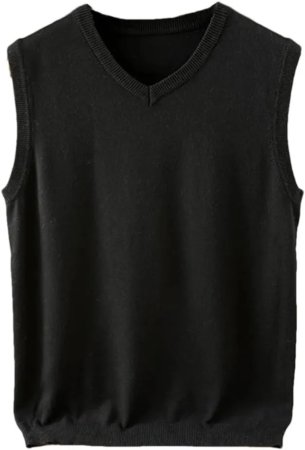 Men's V Neck Knit Sweater Vest Wool Down Blend Relaxed Fit Sleeveless Pullovers
