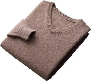 Men's V-Neck Solid Pullovers Loose Knit Base Shirt Business Sweater Tops