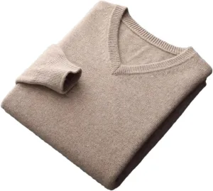 Men's V-Neck Solid Pullovers Loose Knit Base Shirt Business Sweater Tops