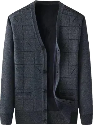 Men's Warm Cardigan Sweaters Long Sleeve V Neck Chunky Button Down Sweaters Fall Winter Outwear Knitted Sweaters