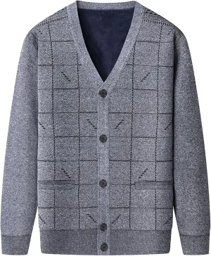 Men's Warm Cardigan Sweaters Long Sleeve V Neck Chunky Button Down Sweaters Fall Winter Outwear Knitted Sweaters