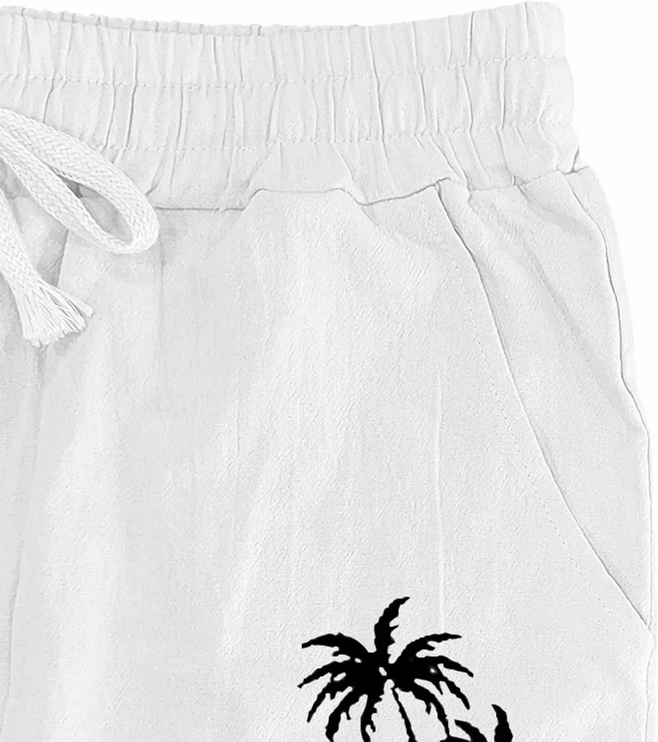 Mens Wide Leg Linen Pants Yoga Beach Loose Fit Casual Tree Print Summer Pants Elastic Waist Drawstring Baggy Trousers