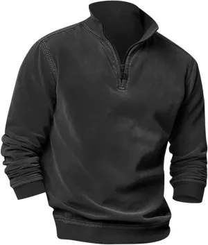 Men's Zip Collar Sweater Activewear Solid Vintage Jackets Long Sleeve Comfort Warm Sweatshirts with Elbow Patches