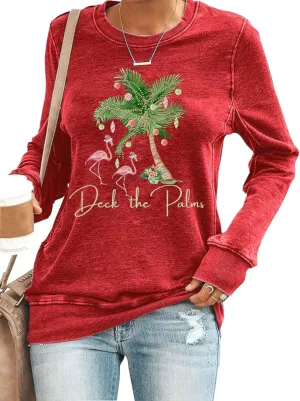Merry Christmas Flamingo Sweatshirt Women Christmas Lights Graphic Pullovers Top Holiday Lightweight Shirts