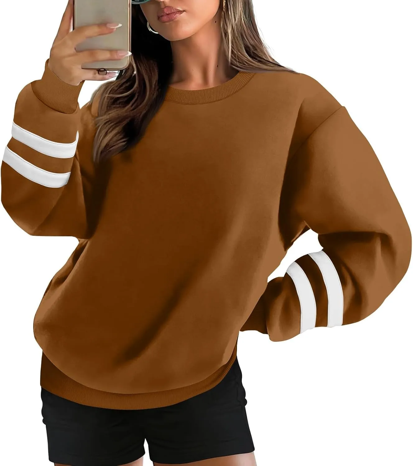 midelxp Womens Plus Size Sweatshirts Color Block Oversized Crewneck Sweatshirts Winter Warm Fleece Pullover Cute Fall Outfits