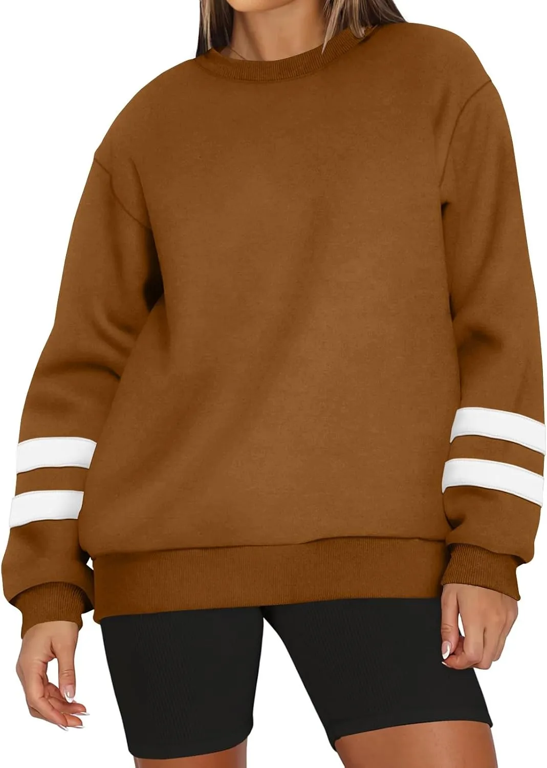 midelxp Womens Plus Size Sweatshirts Color Block Oversized Crewneck Sweatshirts Winter Warm Fleece Pullover Cute Fall Outfits