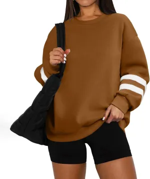 midelxp Womens Plus Size Sweatshirts Color Block Oversized Crewneck Sweatshirts Winter Warm Fleece Pullover Cute Fall Outfits