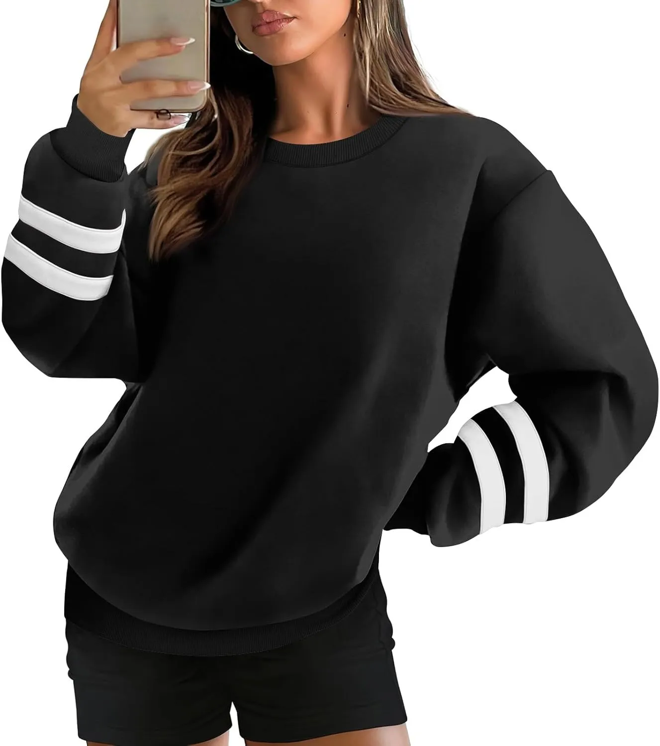 midelxp Womens Plus Size Sweatshirts Color Block Oversized Crewneck Sweatshirts Winter Warm Fleece Pullover Cute Fall Outfits
