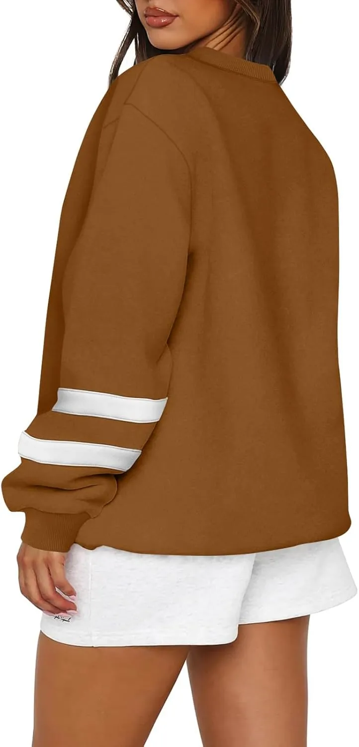 midelxp Womens Plus Size Sweatshirts Color Block Oversized Crewneck Sweatshirts Winter Warm Fleece Pullover Cute Fall Outfits