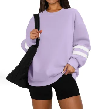 midelxp Womens Plus Size Sweatshirts Color Block Oversized Crewneck Sweatshirts Winter Warm Fleece Pullover Cute Fall Outfits