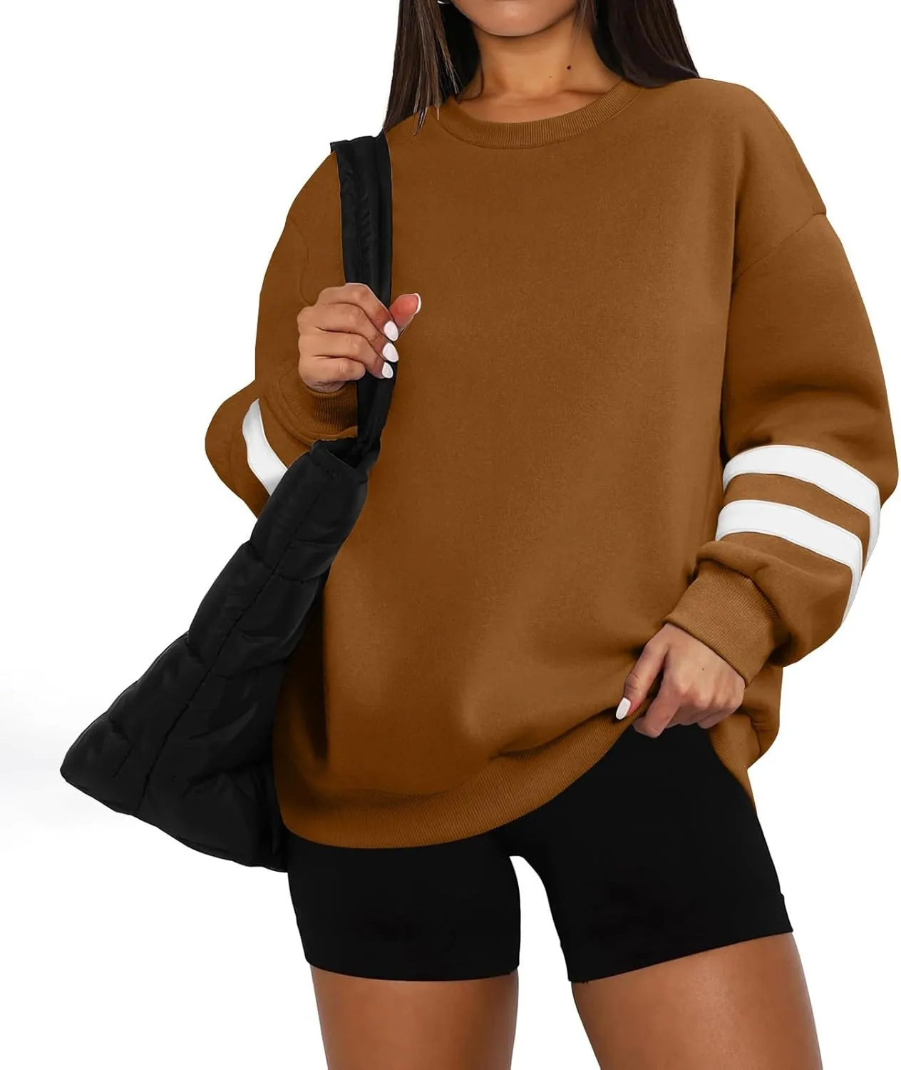 midelxp Womens Plus Size Sweatshirts Color Block Oversized Crewneck Sweatshirts Winter Warm Fleece Pullover Cute Fall Outfits