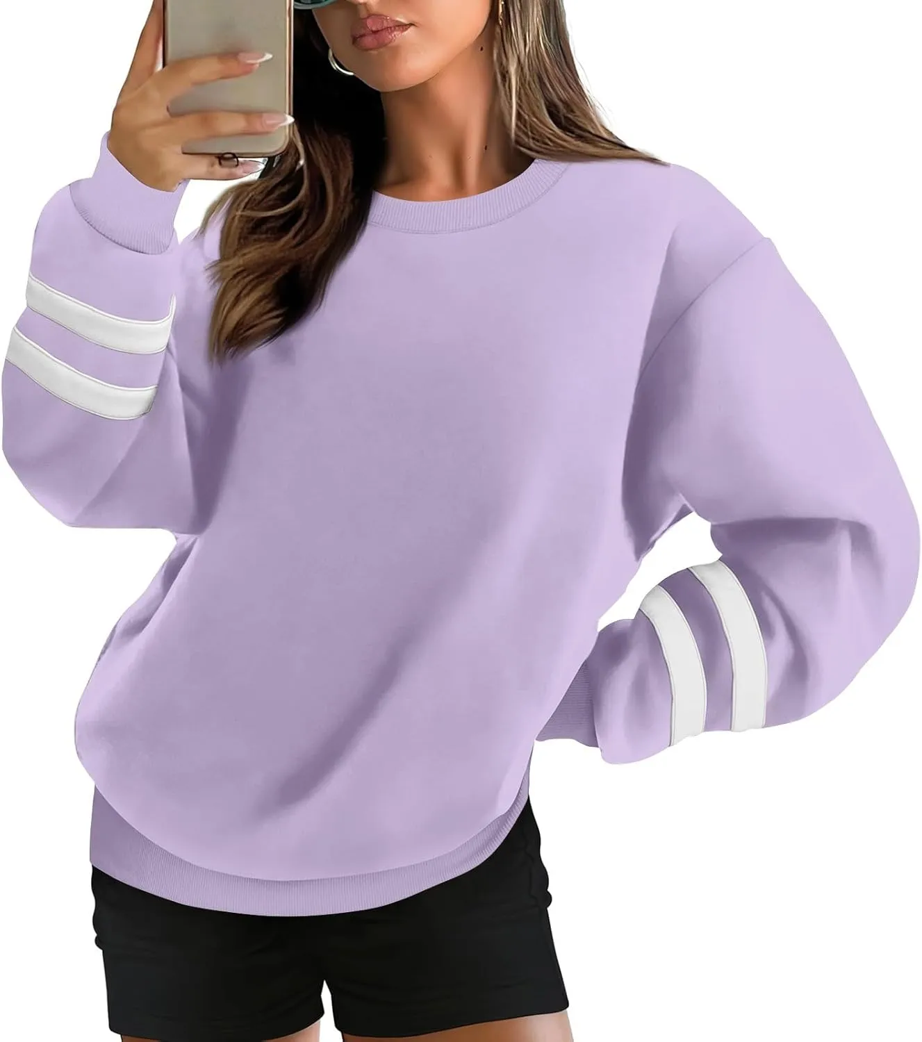 midelxp Womens Plus Size Sweatshirts Color Block Oversized Crewneck Sweatshirts Winter Warm Fleece Pullover Cute Fall Outfits