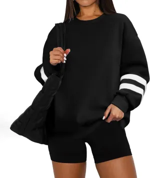 midelxp Womens Plus Size Sweatshirts Color Block Oversized Crewneck Sweatshirts Winter Warm Fleece Pullover Cute Fall Outfits
