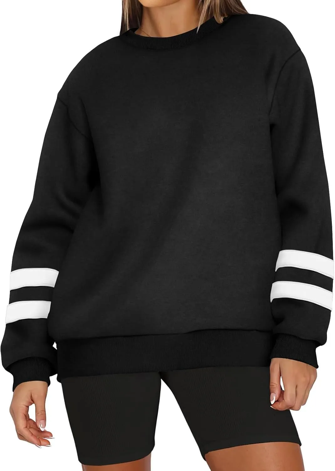 midelxp Womens Plus Size Sweatshirts Color Block Oversized Crewneck Sweatshirts Winter Warm Fleece Pullover Cute Fall Outfits