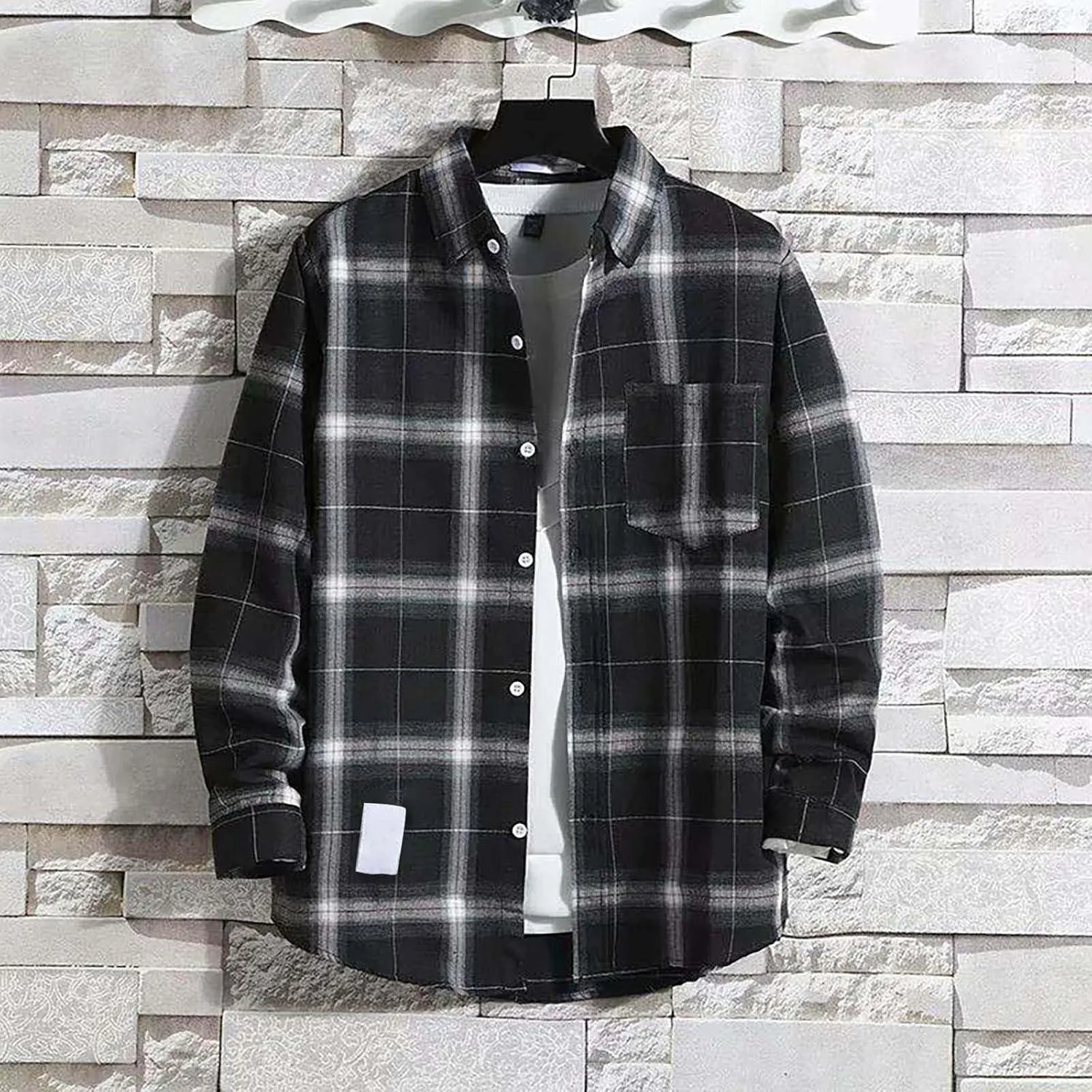 Muyise Mens Button Down Shirts Cotton Long Sleeve Paid Shirts Regular Fit Casual Lightweight Work Office Shirts with Pocket