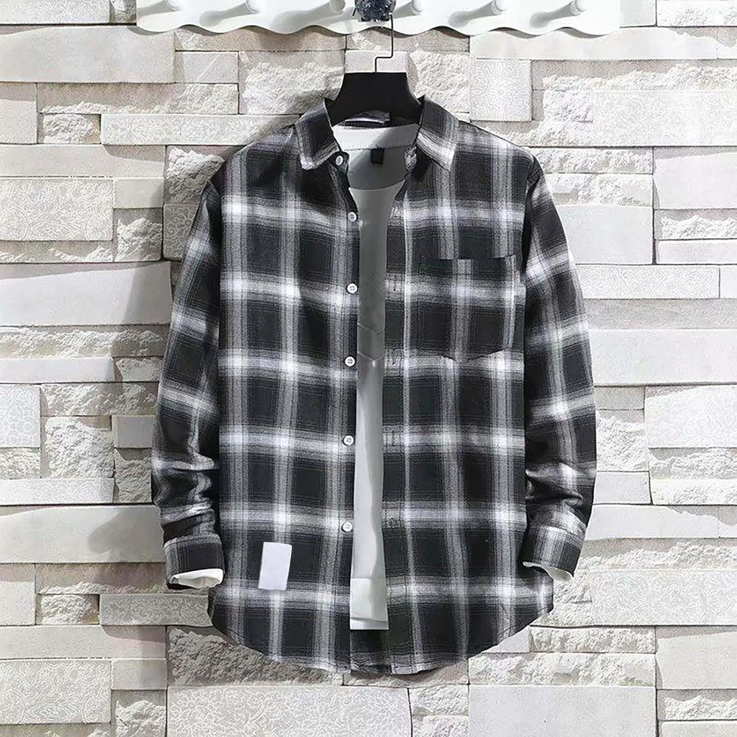 Muyise Mens Button Down Shirts Cotton Long Sleeve Paid Shirts Regular Fit Casual Lightweight Work Office Shirts with Pocket