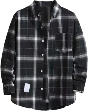 Muyise Mens Button Down Shirts Cotton Long Sleeve Paid Shirts Regular Fit Casual Lightweight Work Office Shirts with Pocket