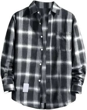 Muyise Mens Button Down Shirts Cotton Long Sleeve Paid Shirts Regular Fit Casual Lightweight Work Office Shirts with Pocket