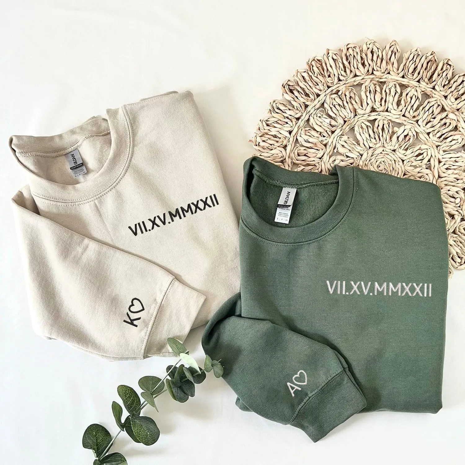 NAZENTI Custom Embroidered Roman Numeral Hoodies, Matching Hoodies for Couples, Christmas Valentines Day Gifts for Him Her