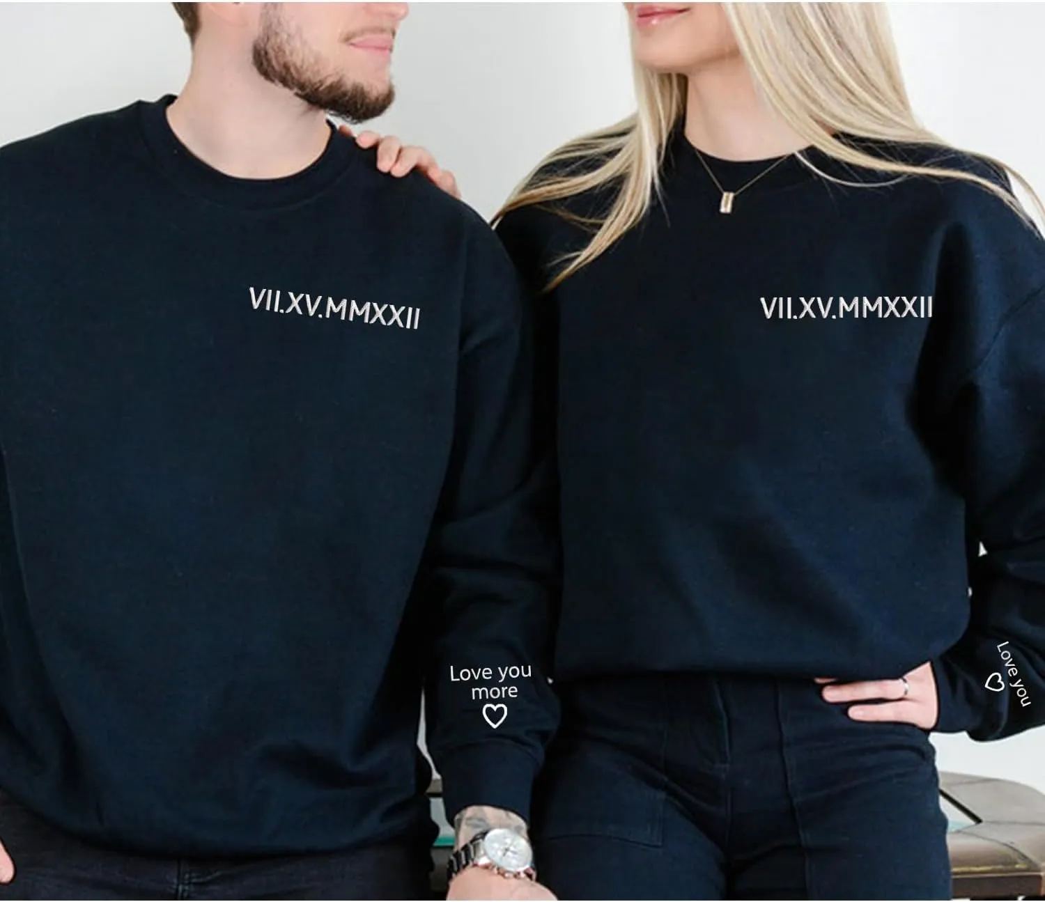 NAZENTI Custom Embroidered Roman Numeral Hoodies, Matching Hoodies for Couples, Christmas Valentines Day Gifts for Him Her