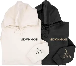 NAZENTI Custom Embroidered Roman Numeral Hoodies, Matching Hoodies for Couples, Christmas Valentines Day Gifts for Him Her
