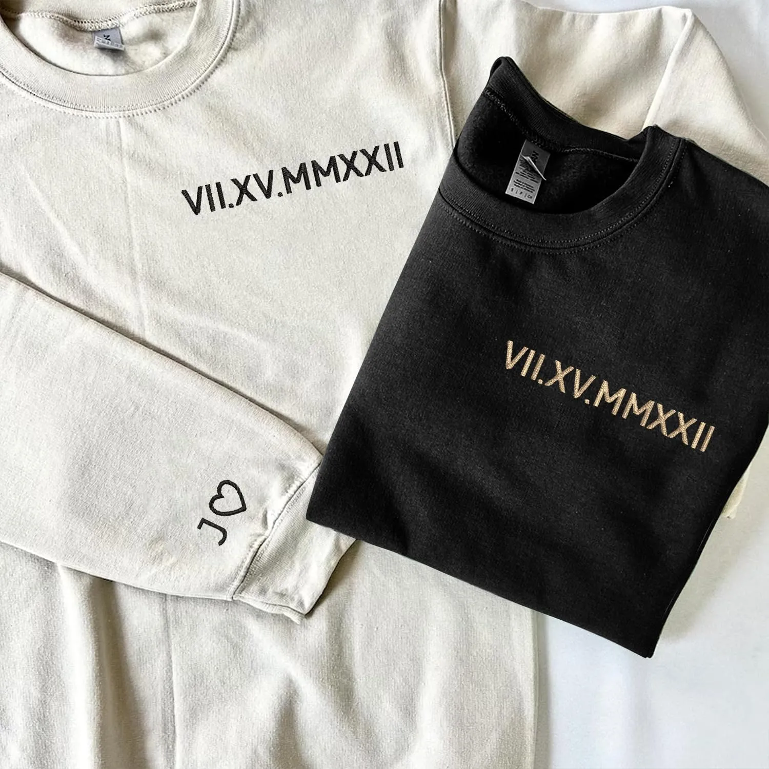 NAZENTI Custom Embroidered Roman Numeral Hoodies, Matching Hoodies for Couples, Christmas Valentines Day Gifts for Him Her