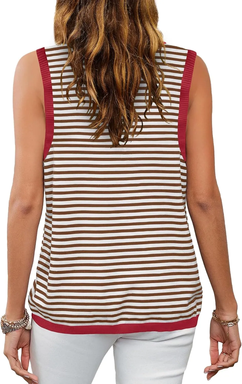 Nirovien Womens Striped Tank Tops Oversized Crewneck Sleeveless Shirts Casual Loose Fit Summer Tops