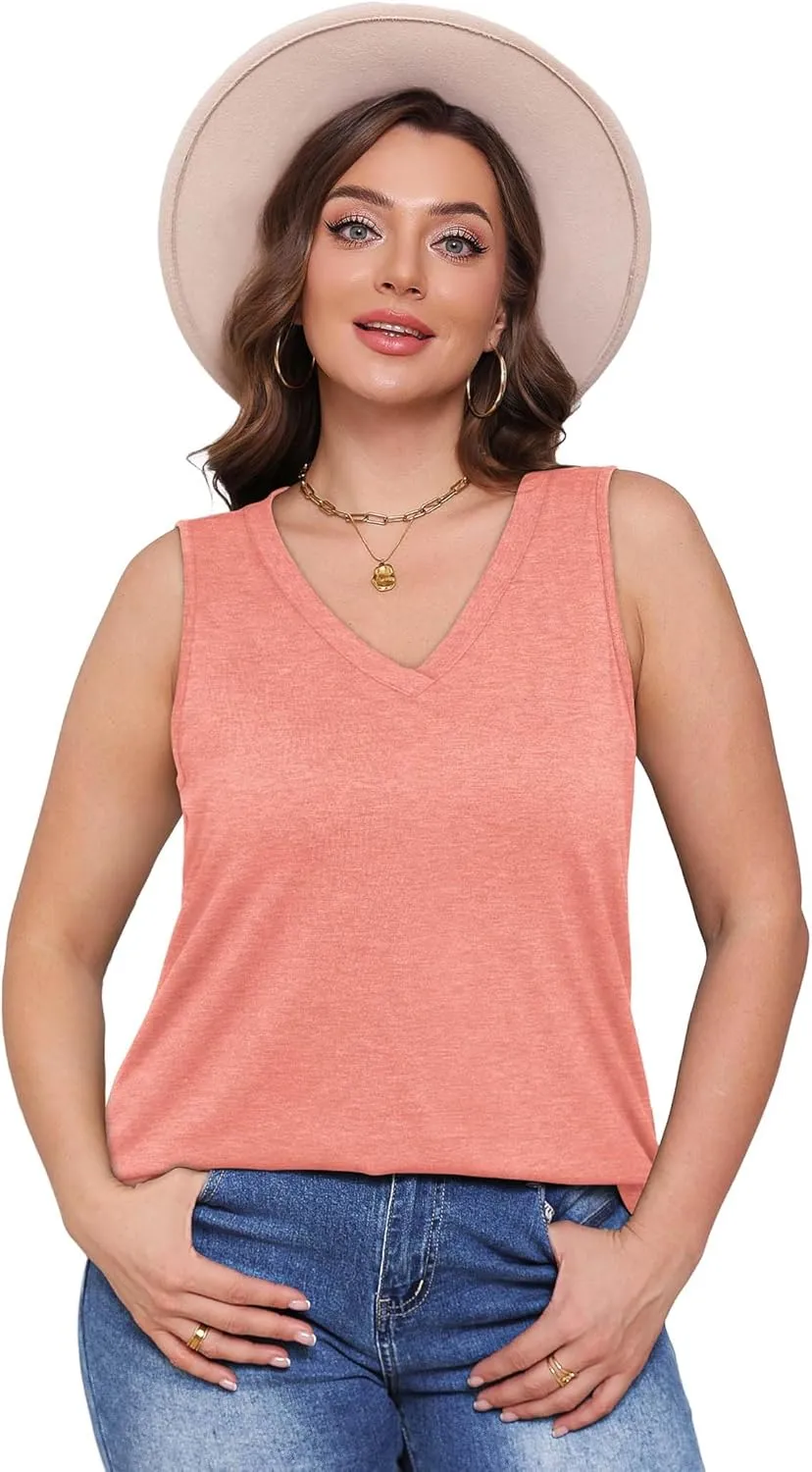 OFEEFAN Womens Tank Tops 2025 Loose Fit Casual V Neck Shirts Flowy Sleeveless Summer Tops