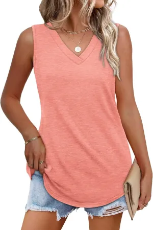 OFEEFAN Womens Tank Tops 2025 Loose Fit Casual V Neck Shirts Flowy Sleeveless Summer Tops