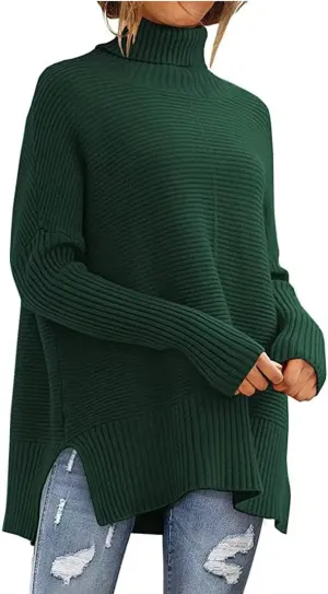 Oversized Sweaters for Women Turtleneck Bat-Wing Long Sleeve Ribbed Pullover Cozy Baggy Sweater 2024 Fall Outfits