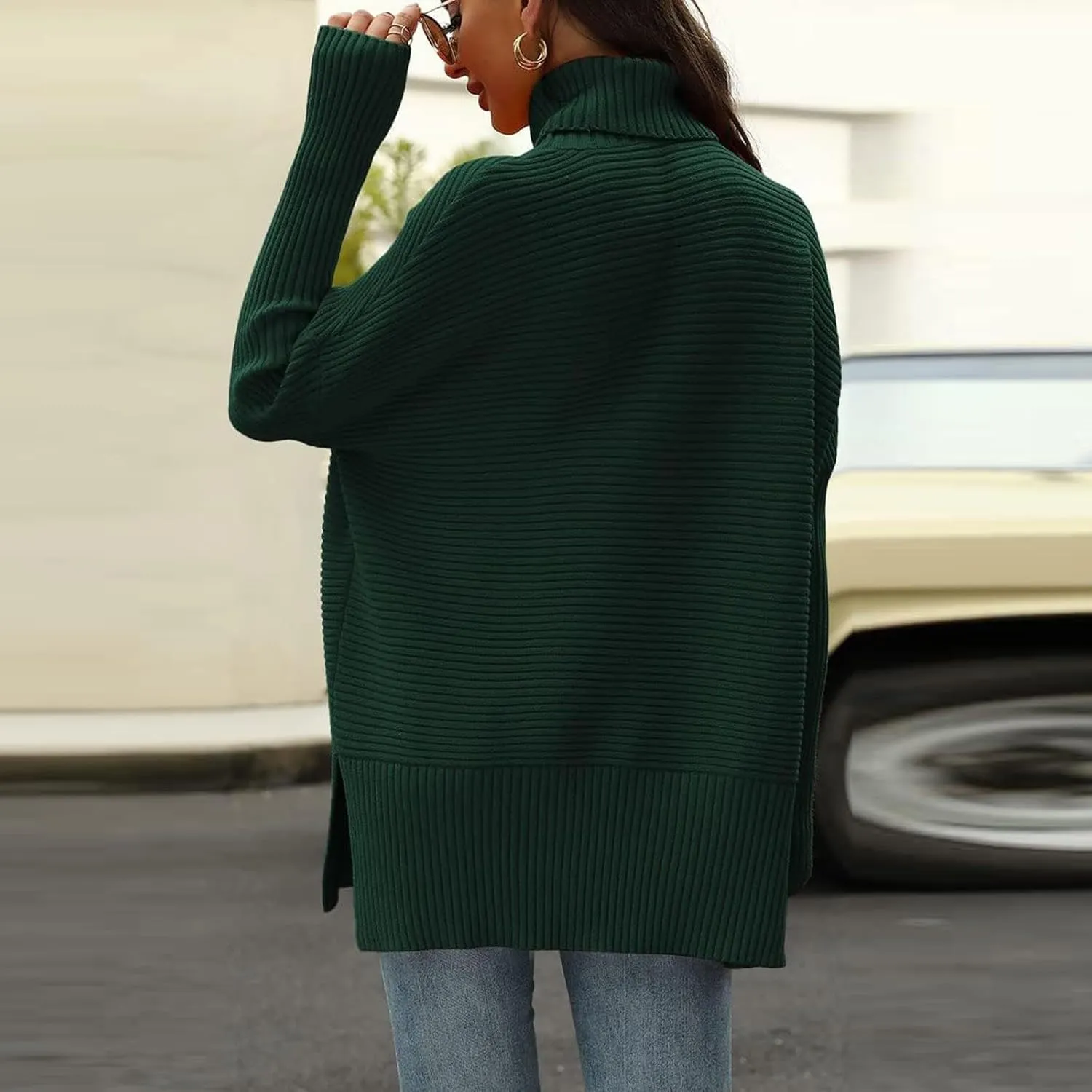 Oversized Sweaters for Women Turtleneck Bat-Wing Long Sleeve Ribbed Pullover Cozy Baggy Sweater 2024 Fall Outfits
