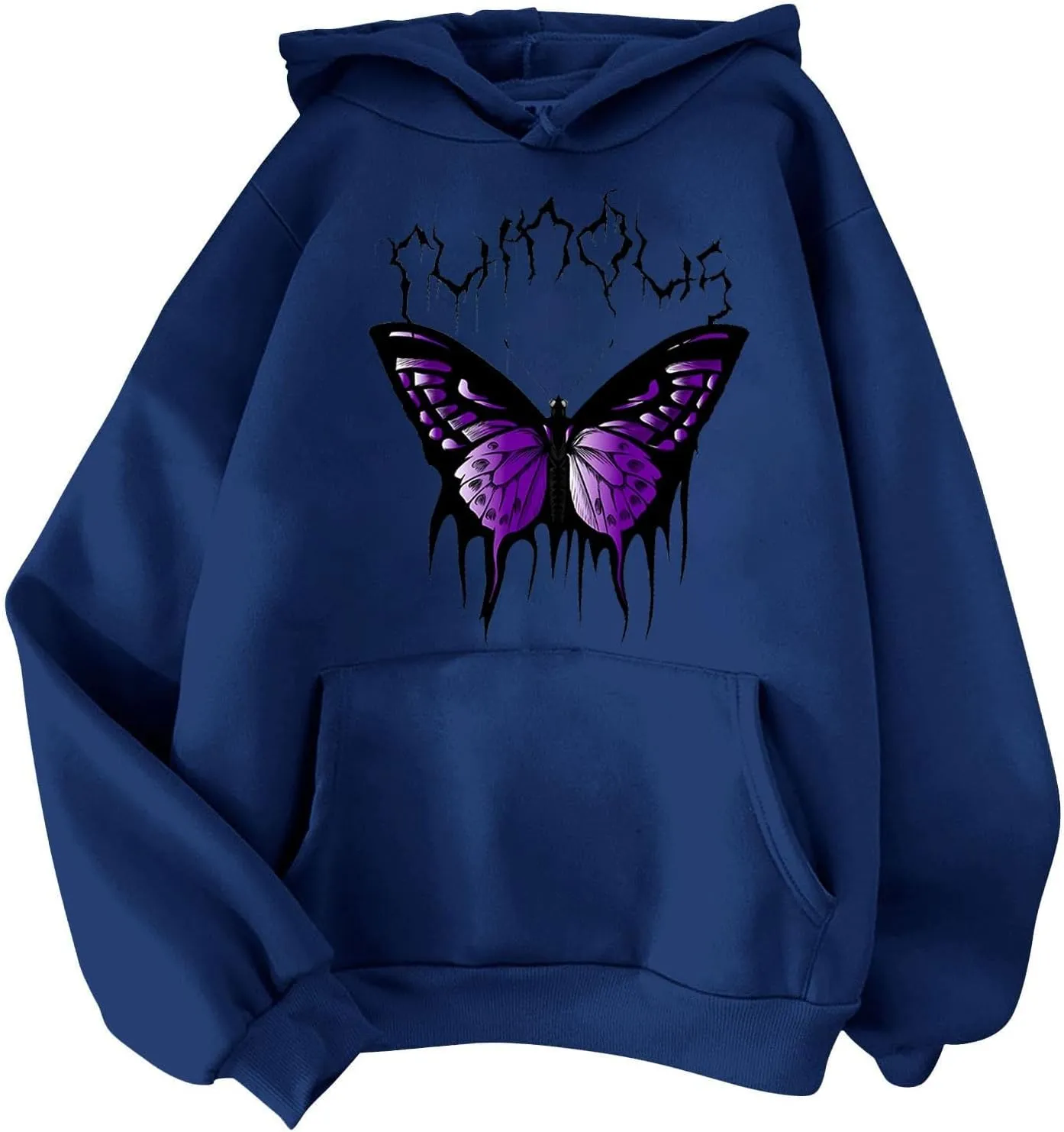 Oversized Sweatshirt For Womens Graphic Butterfly Print Fall Casual Hoodie Drawstring Sweatshirt Pullover With Pockets
