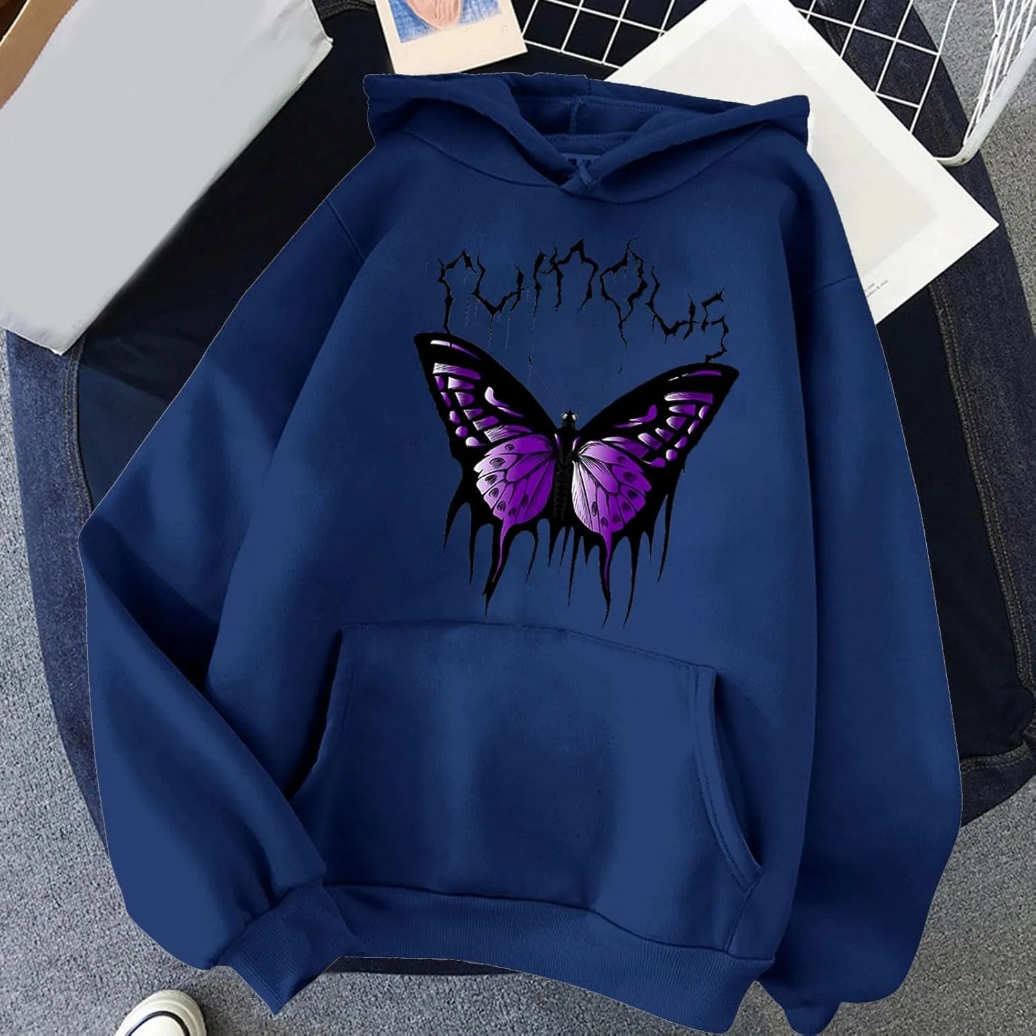 Oversized Sweatshirt For Womens Graphic Butterfly Print Fall Casual Hoodie Drawstring Sweatshirt Pullover With Pockets