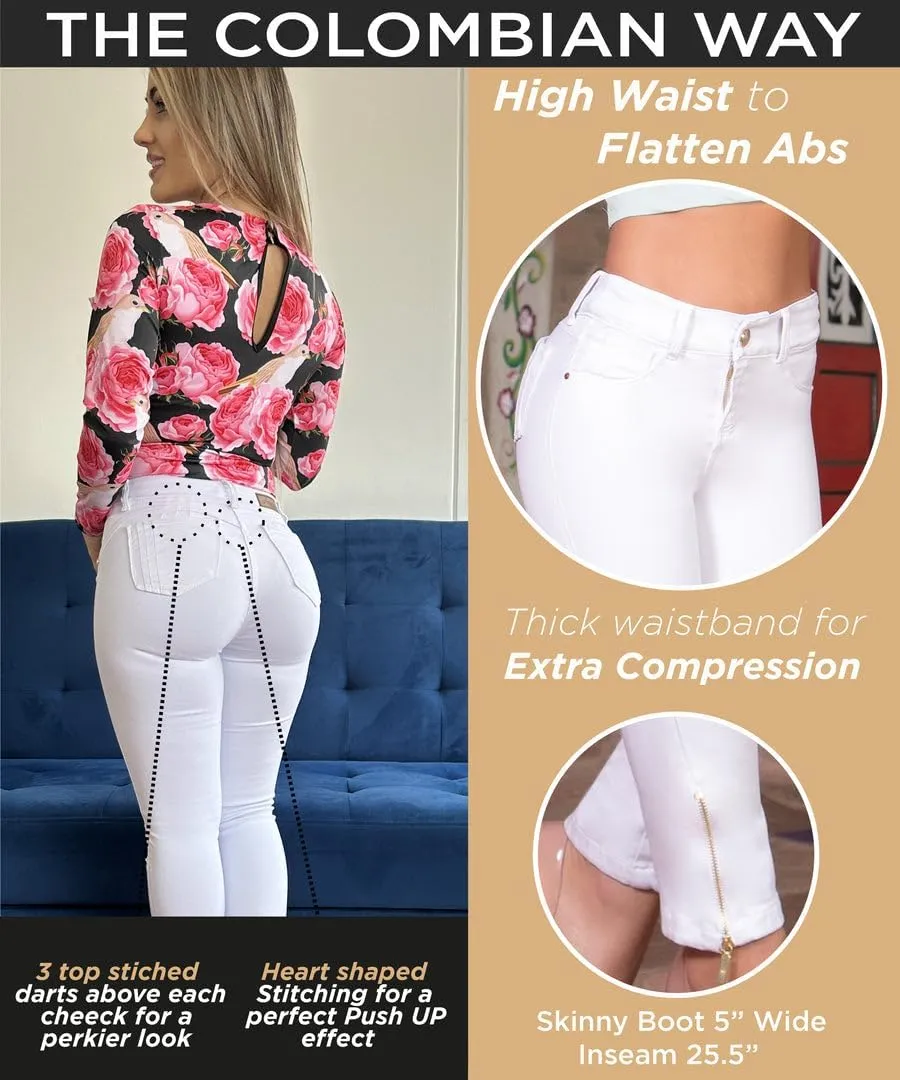 Pantalones Colombianos Levanta Cola | Butt Lifting Jeans for Women Colombian Jeans for Women Butt Lift Boot Cut Jeans Blue