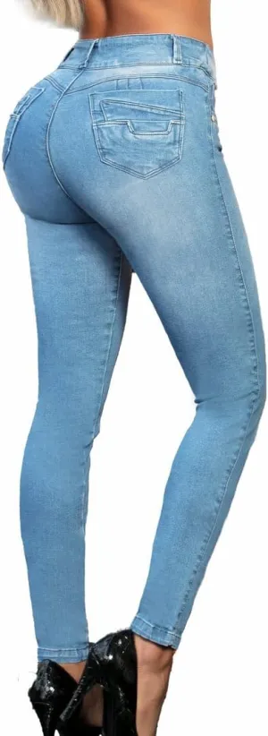 Pantalones Colombianos Levanta Cola | Butt Lifting Jeans for Women Colombian Jeans for Women Butt Lift Boot Cut Jeans Blue