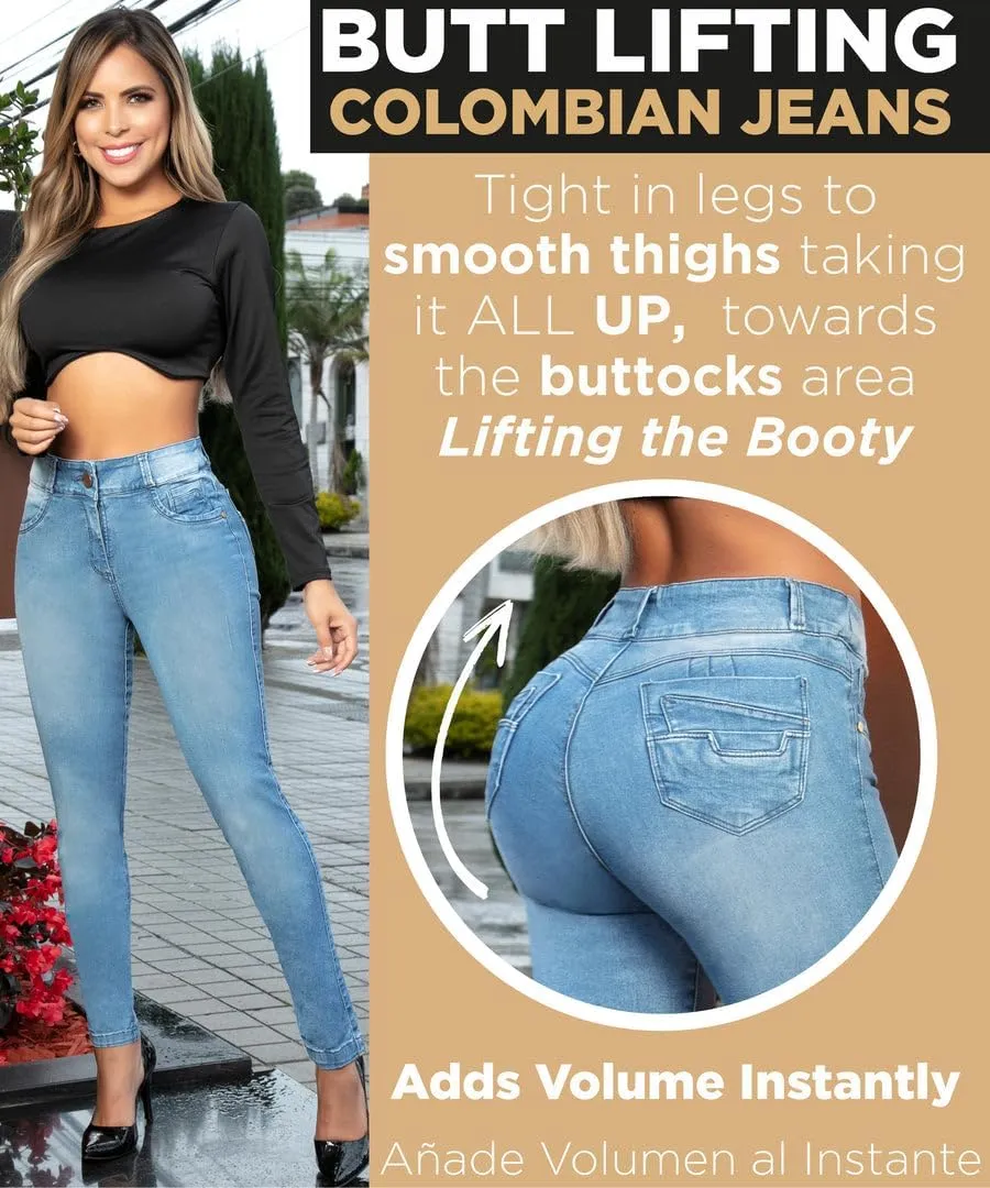 Pantalones Colombianos Levanta Cola | Butt Lifting Jeans for Women Colombian Jeans for Women Butt Lift Boot Cut Jeans Blue