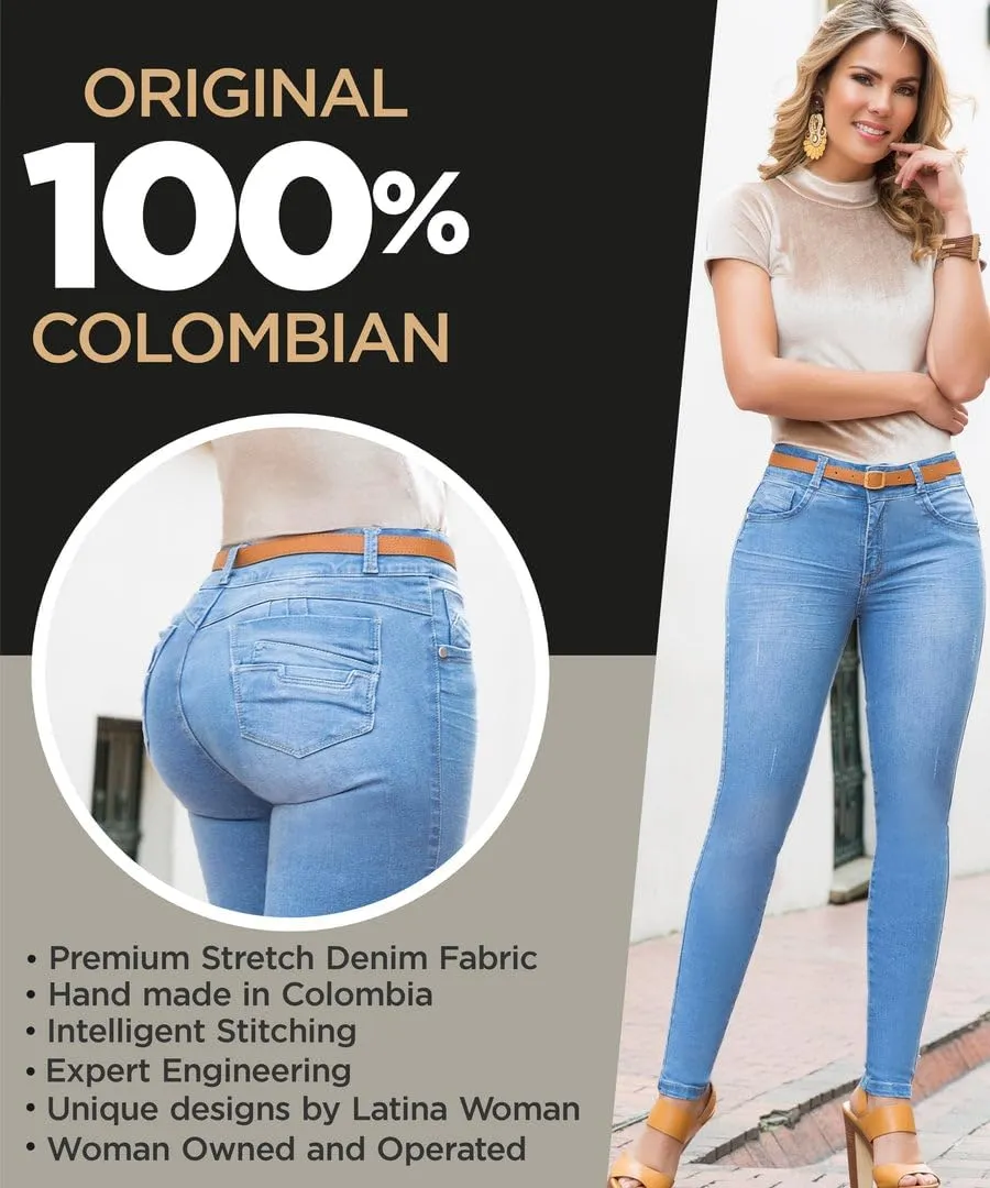 Pantalones Colombianos Levanta Cola | Butt Lifting Jeans for Women Colombian Jeans for Women Butt Lift Boot Cut Jeans Blue