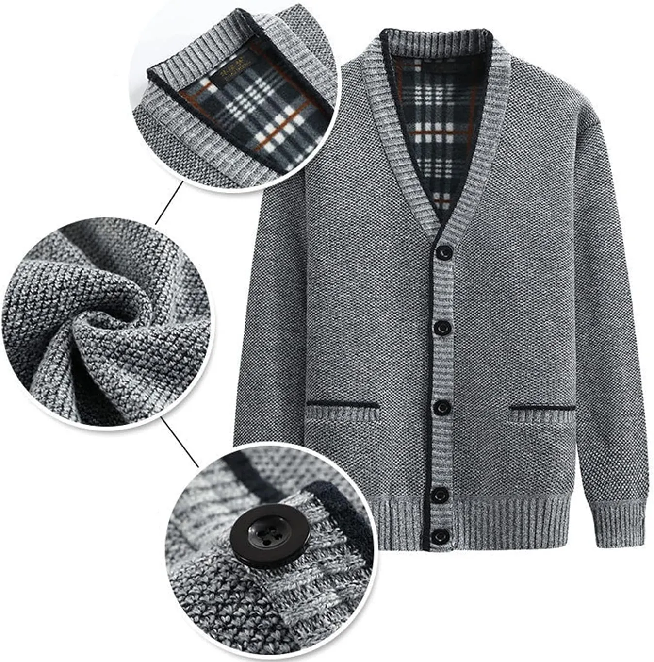 PEHMEA Men's Knitted Cardigan Sweaters Thick Warm V Neck Button Down Sweaters