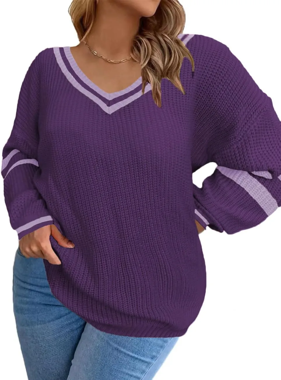 Plus-Size Sweaters for Women Long Sleeve Knit Pullover Sweaters 1XL-5XL