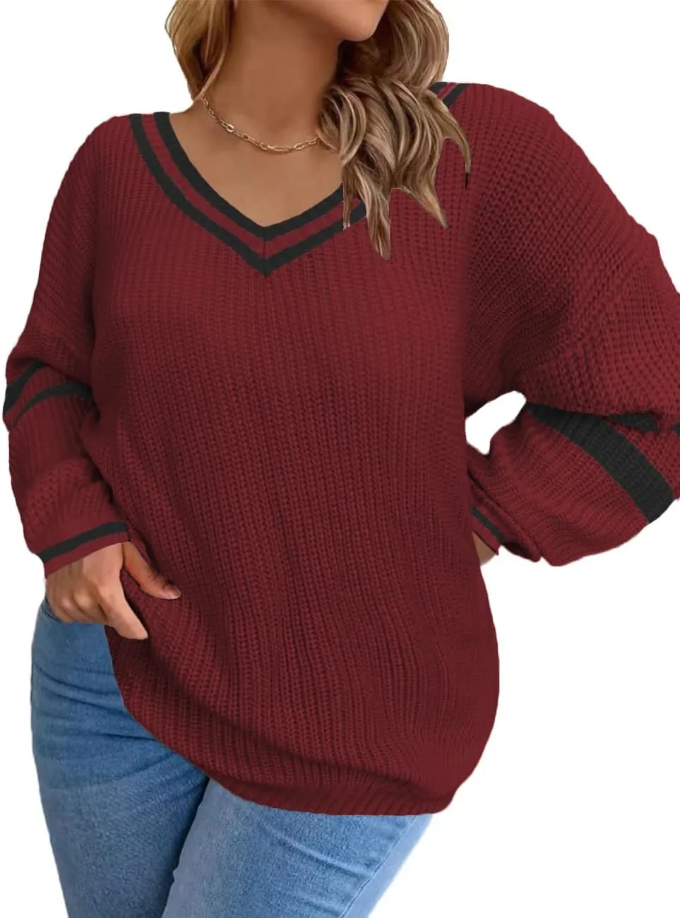 Plus-Size Sweaters for Women Long Sleeve Knit Pullover Sweaters 1XL-5XL