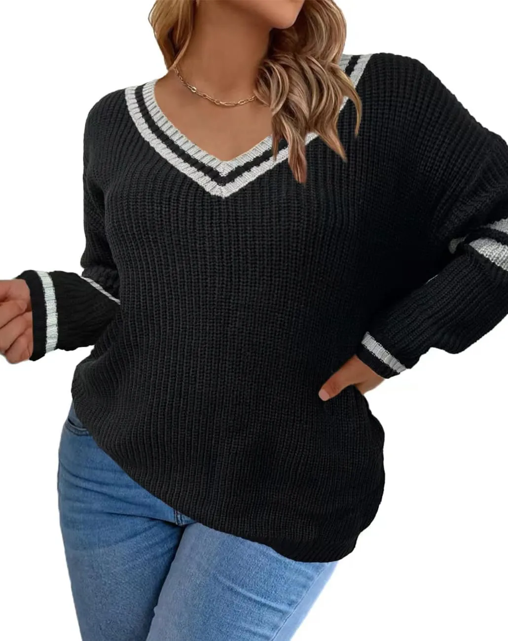 Plus-Size Sweaters for Women Long Sleeve Knit Pullover Sweaters 1XL-5XL