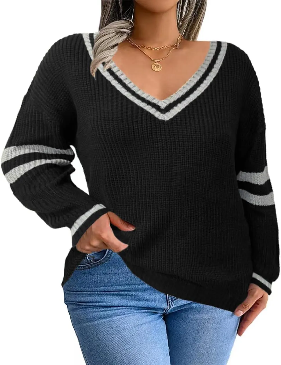 Plus-Size Sweaters for Women Long Sleeve Knit Pullover Sweaters 1XL-5XL