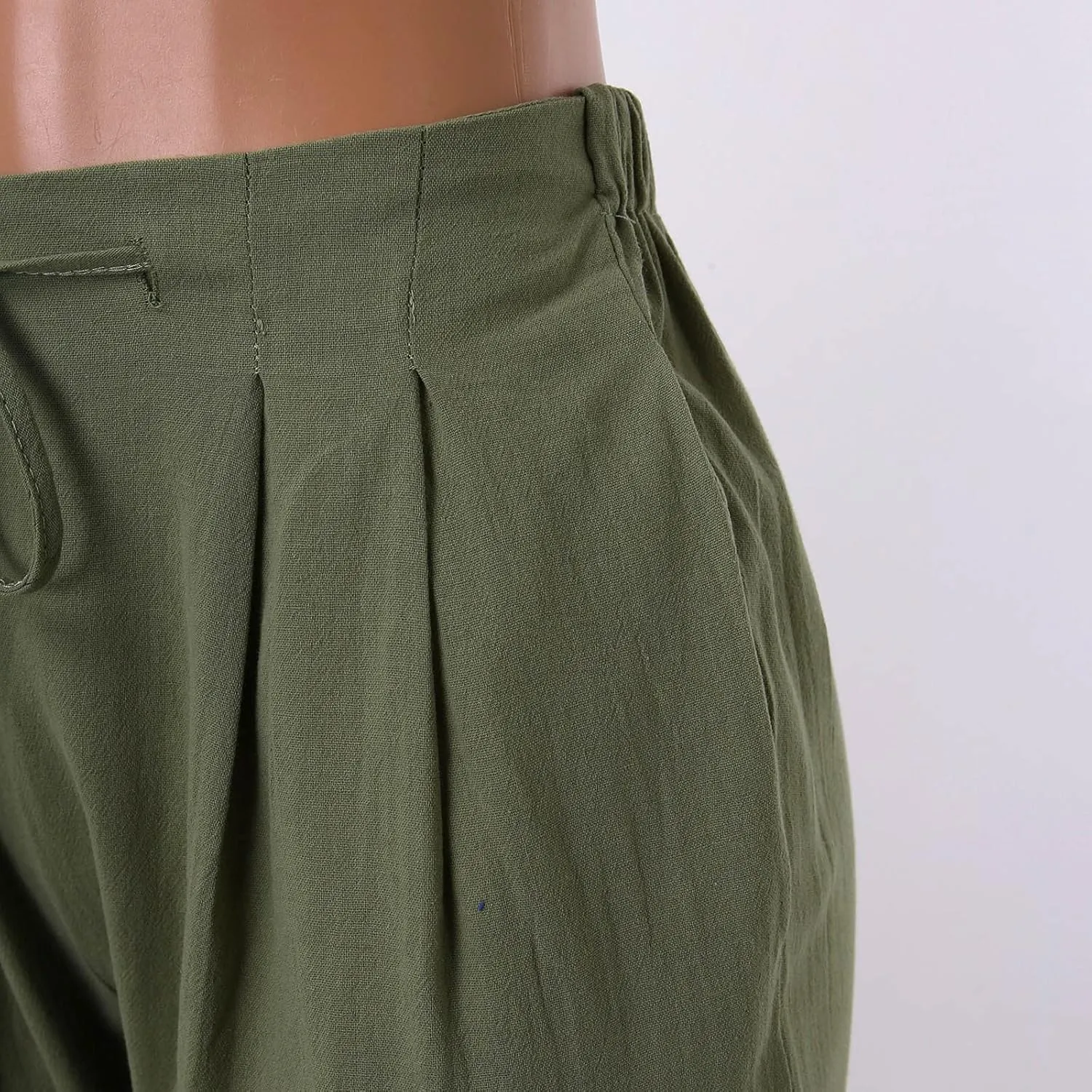 Plus Size Womens Pants Linen Drawstring Casual Summer Pants Woman Relax Fit Comfortable Beach Trousers with Pockets