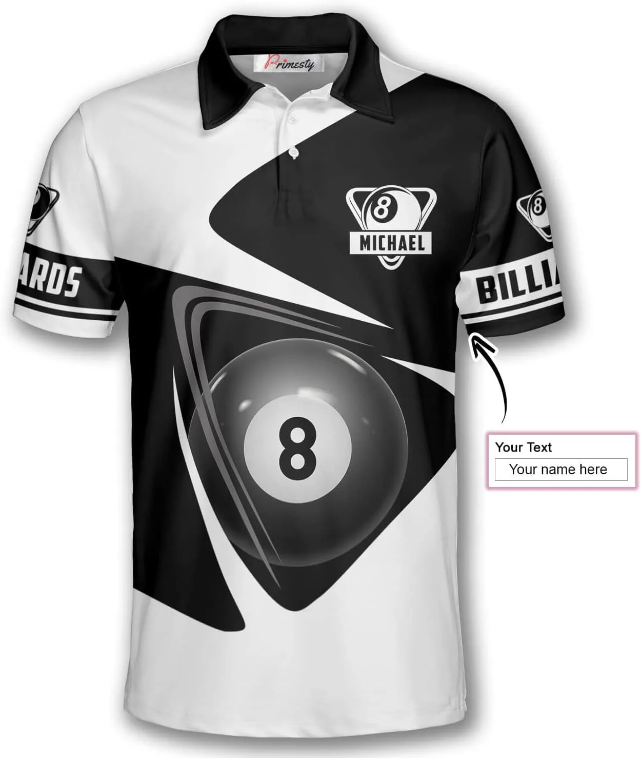 PRIMESTY Custom Billiards Shirts- Men's Billiards Polo Shirts- Personalized Pool Jerseys
