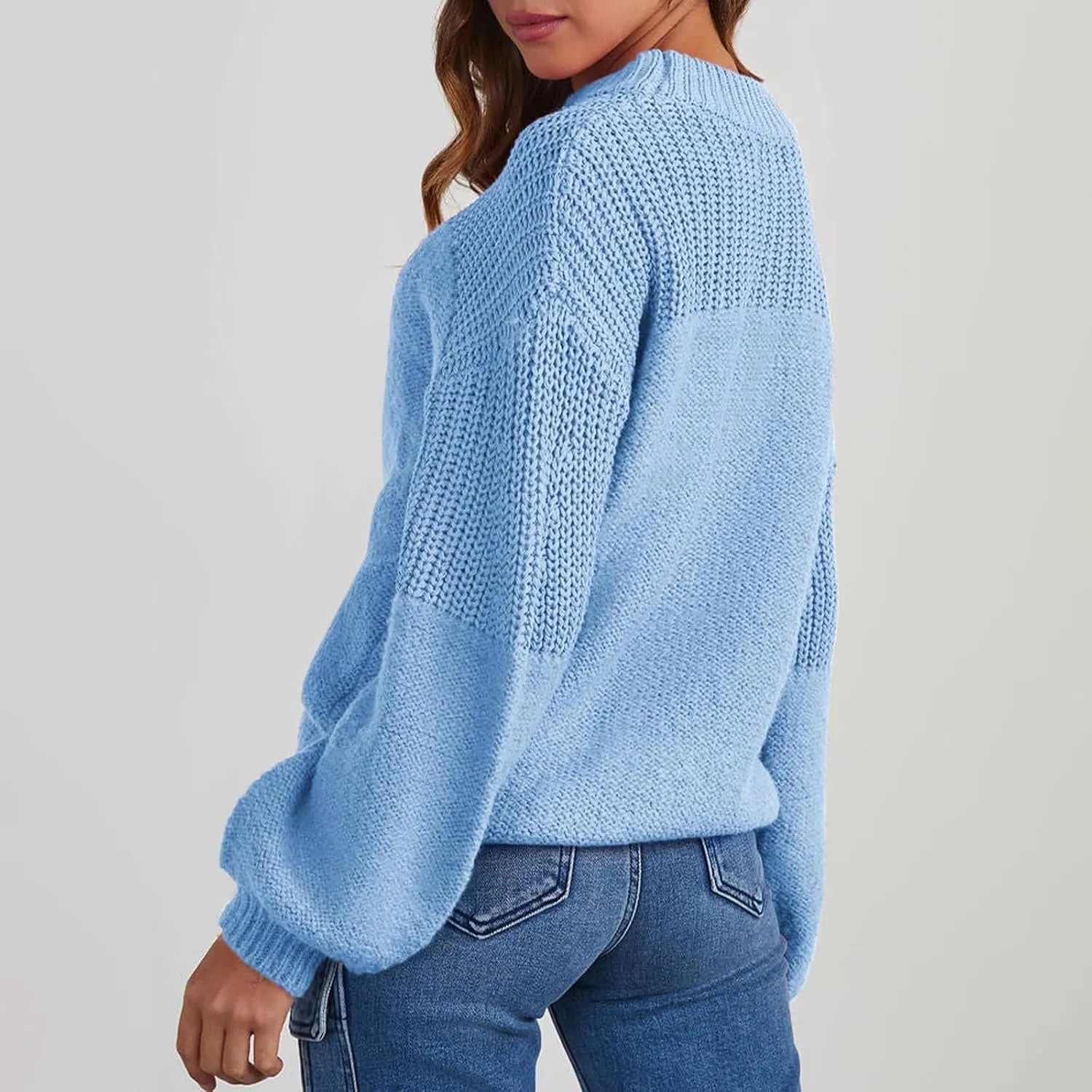 Pullover Sweaters for Women Crewneck Long Sleeve Knitted Sweaters Comfy Chunky Knit Sweaters Tops