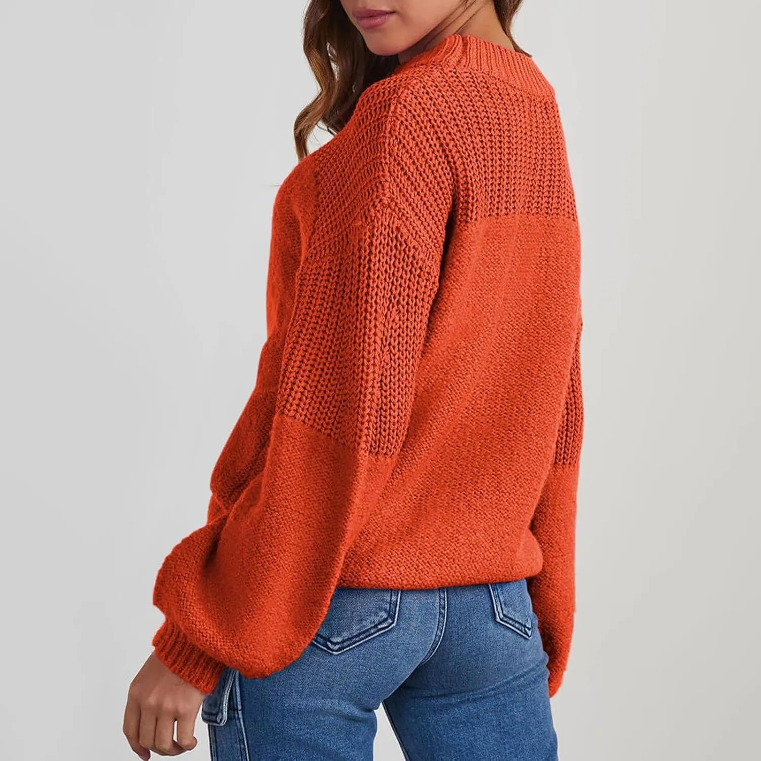 Pullover Sweaters for Women Crewneck Long Sleeve Knitted Sweaters Comfy Chunky Knit Sweaters Tops
