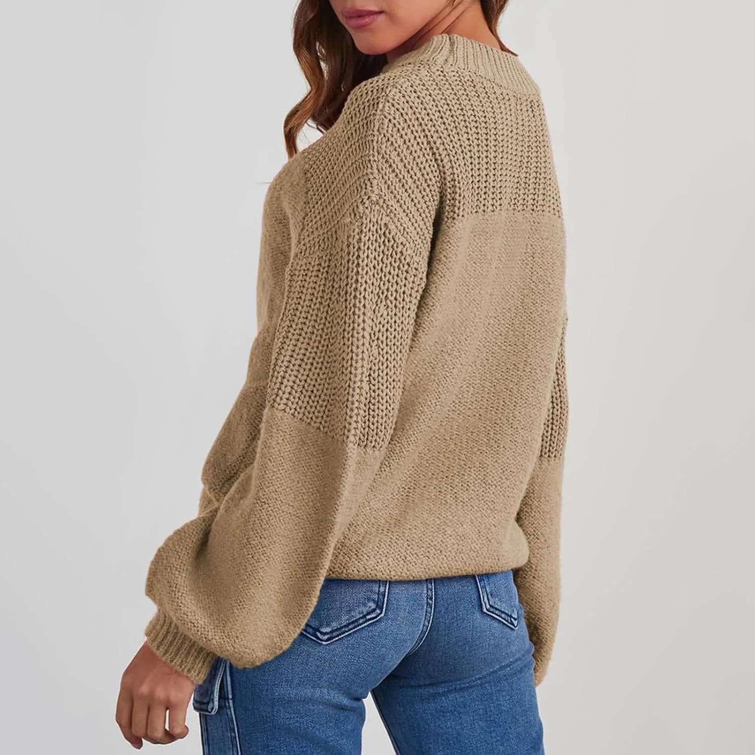 Pullover Sweaters for Women Crewneck Long Sleeve Knitted Sweaters Comfy Chunky Knit Sweaters Tops